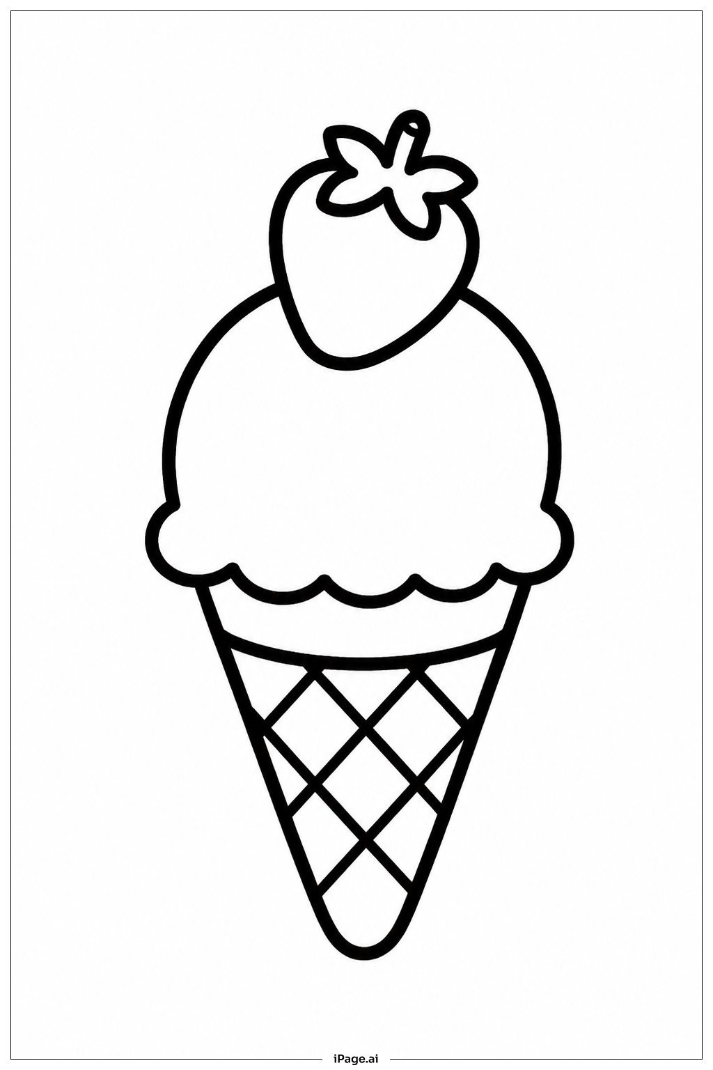  Ice Cream Cone With Strawberry Coloring Page 