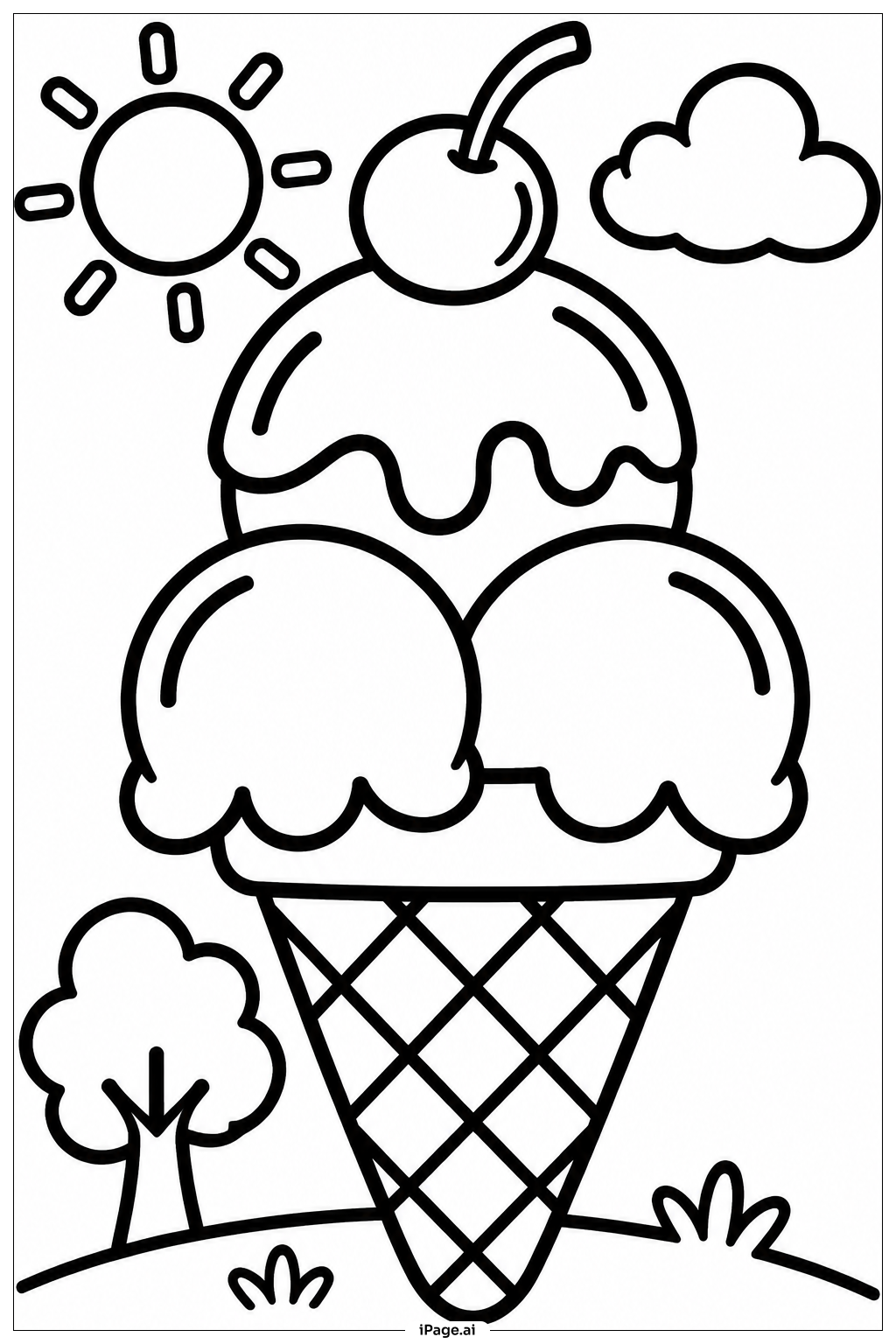  Ice Cream Cone With Sun Coloring Page 