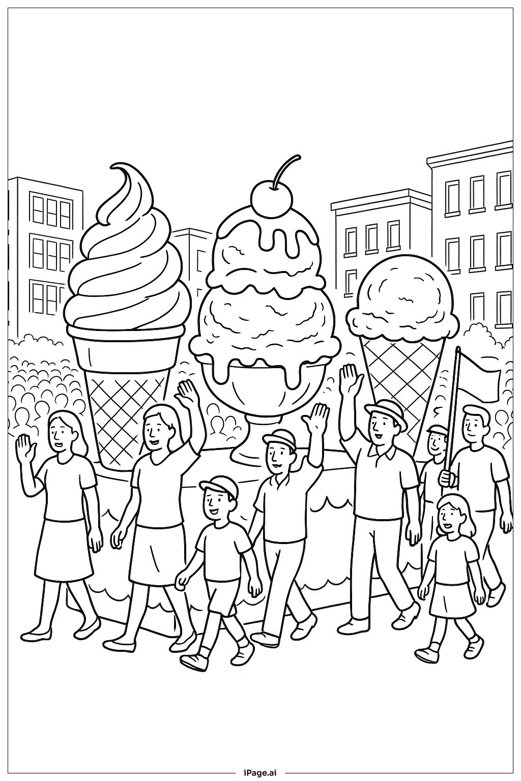  冰淇淋游行花车填色页 