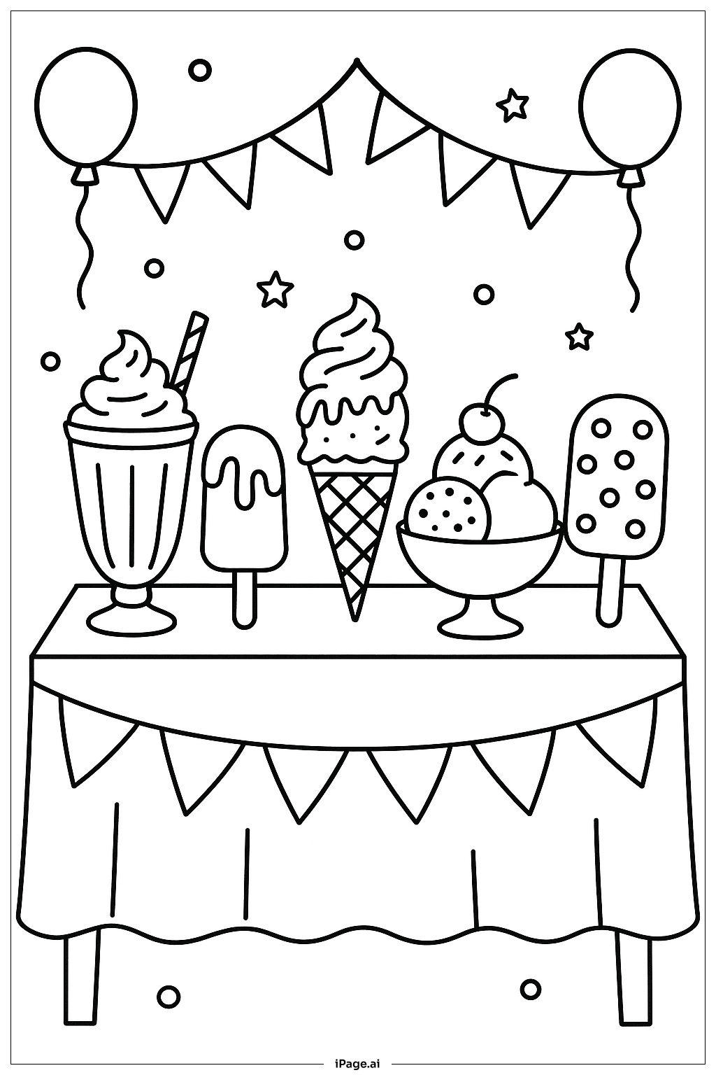  아이스크림 파티 테이블 색칠공부 페이지 