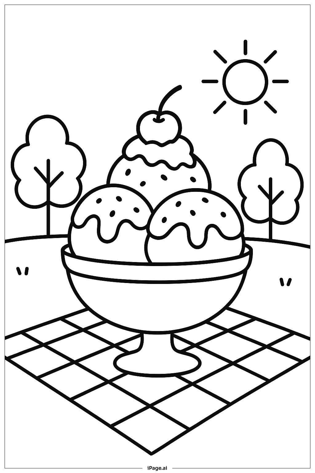  아이스크림 선데이 피크닉 색칠공부 페이지 
