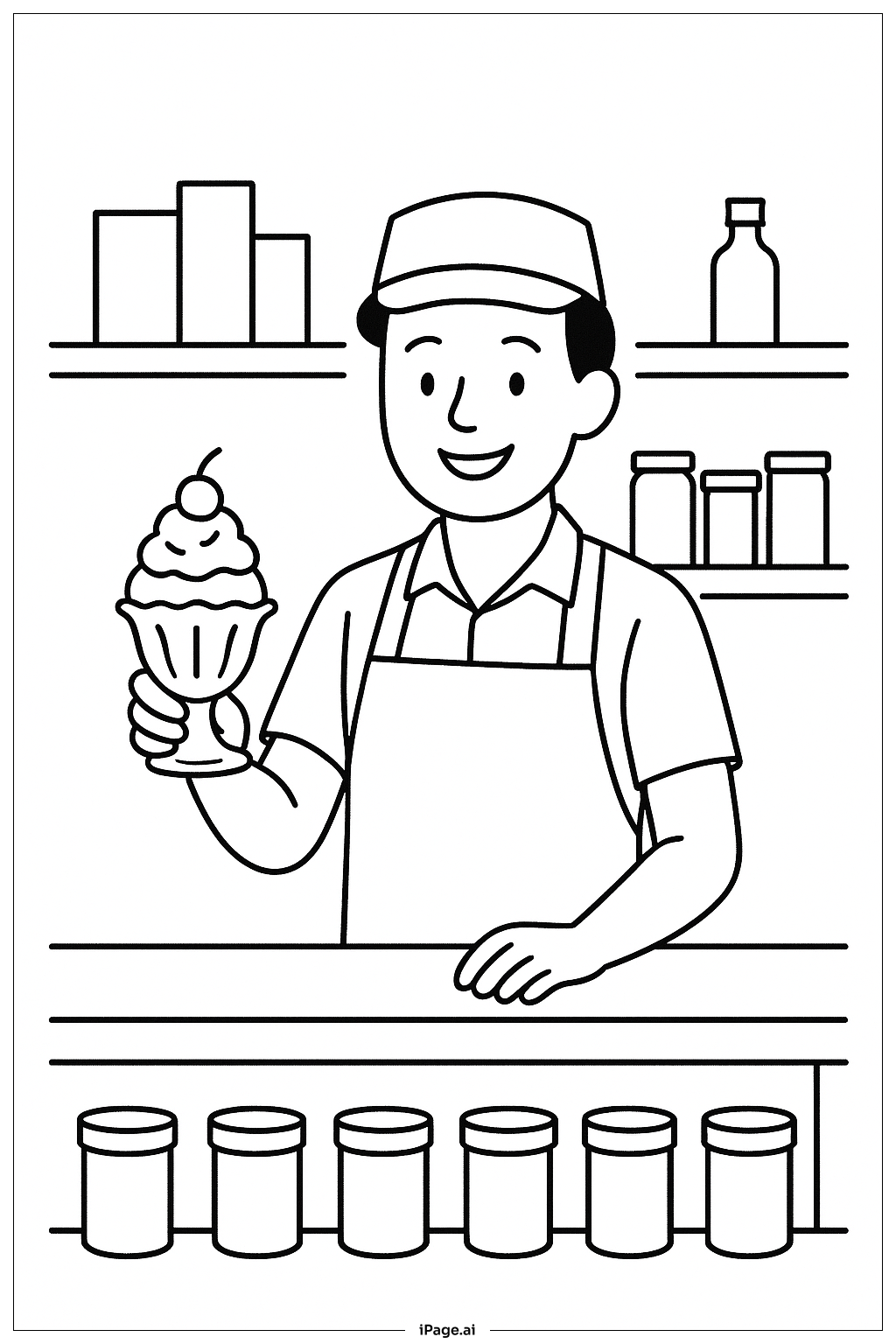  Eisdielen-Mädchen mit Eisbecher Ausmalseite 