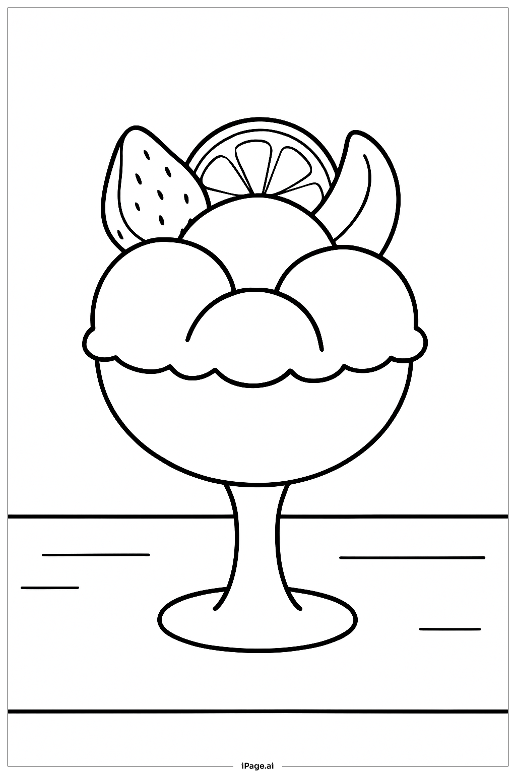  水果冰激凌圣代填色页 