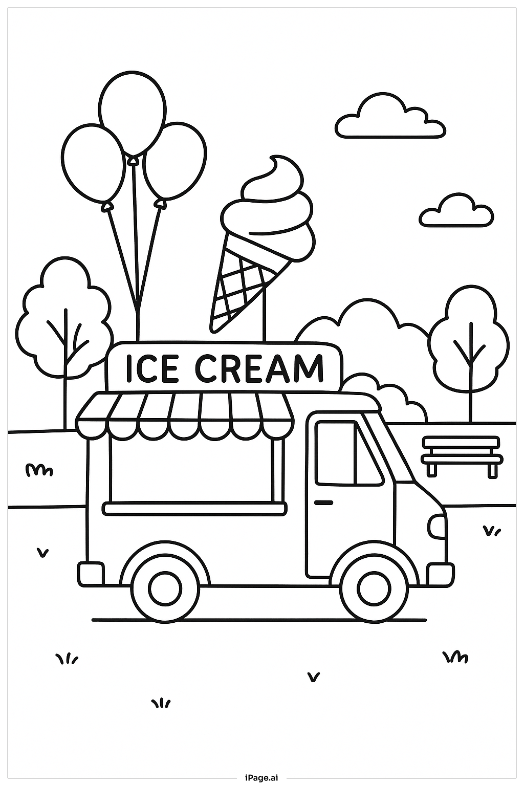  Trang tô màu Xe Kem Và Bóng Bay 