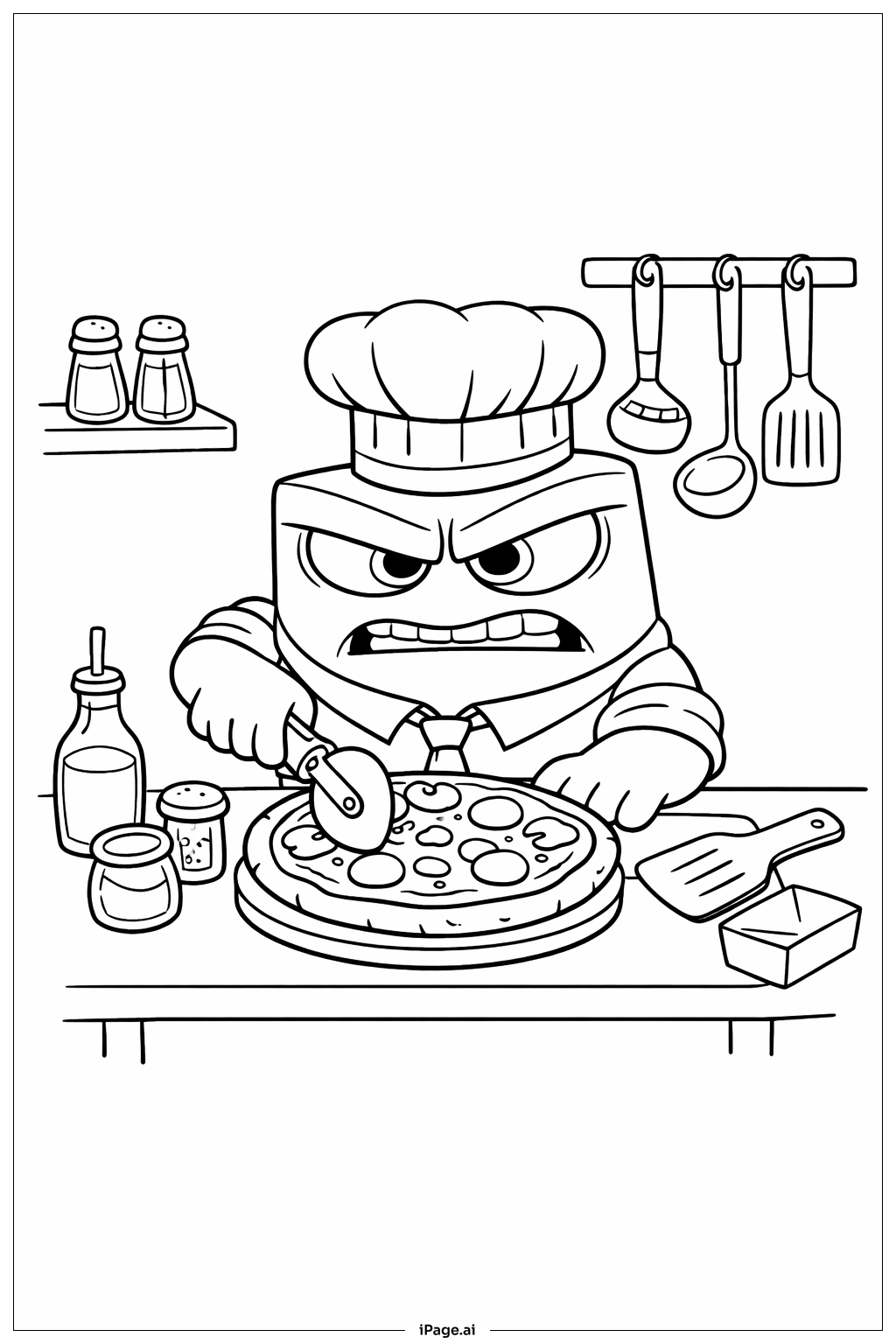  Inside Out 2 Anger Cooking Pizza Coloring Page 