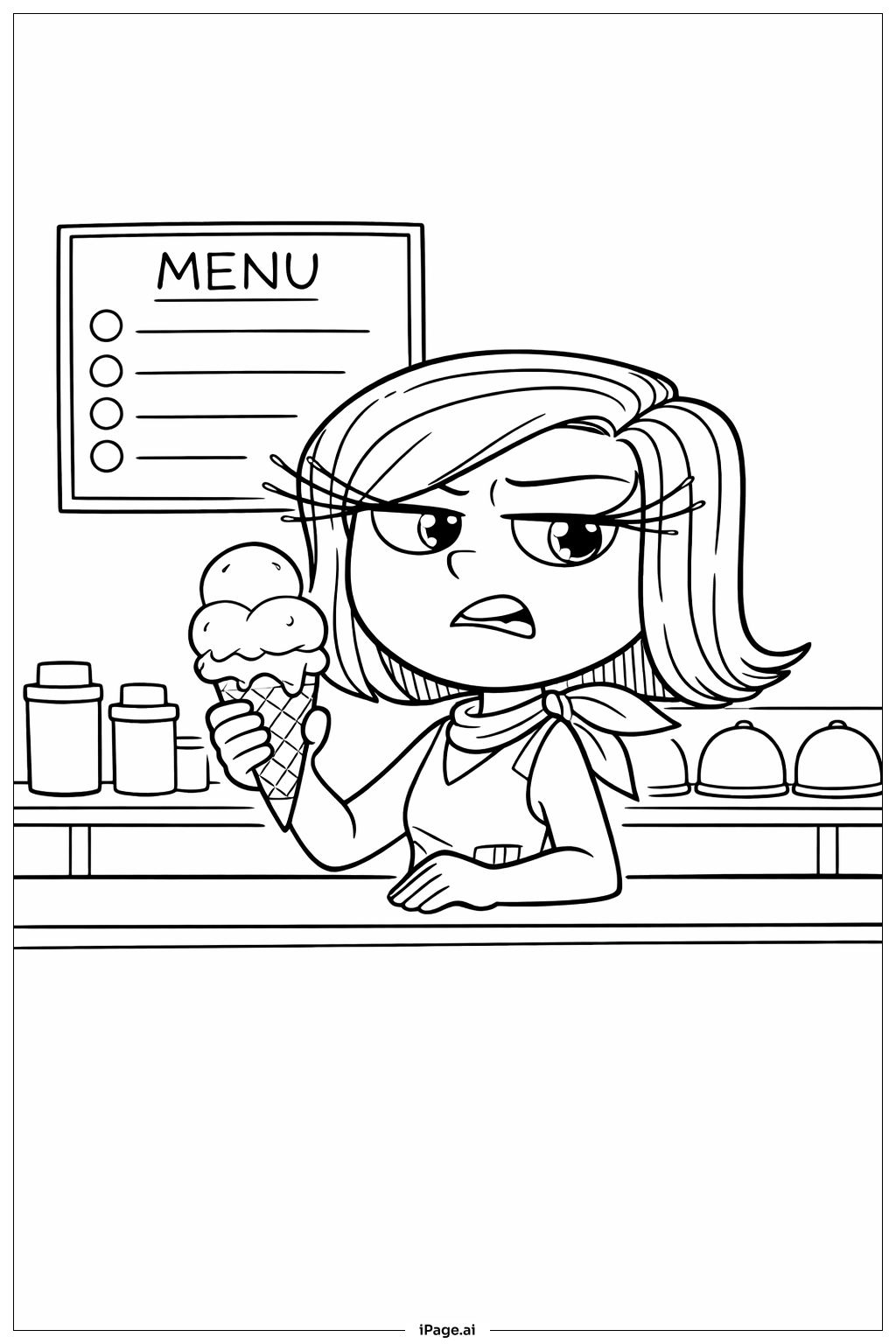  Inside Out 2 Disgust Ice Cream Cone Coloring Page 