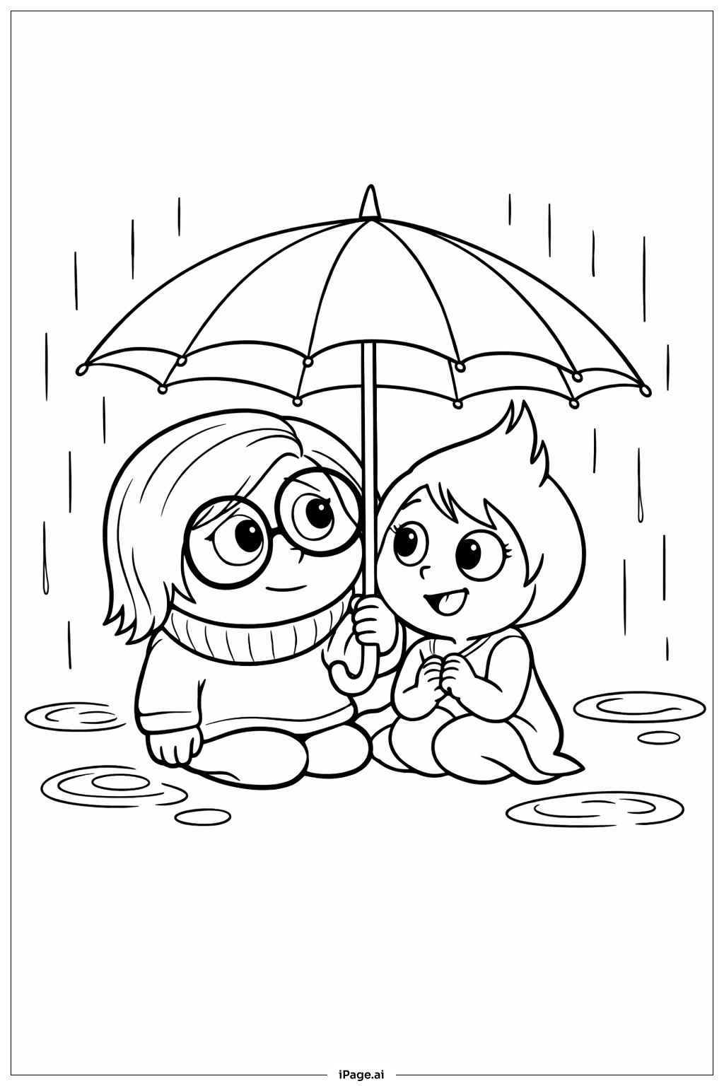  Inside Out 2 Sadness Sharing Umbrella Coloring Page 