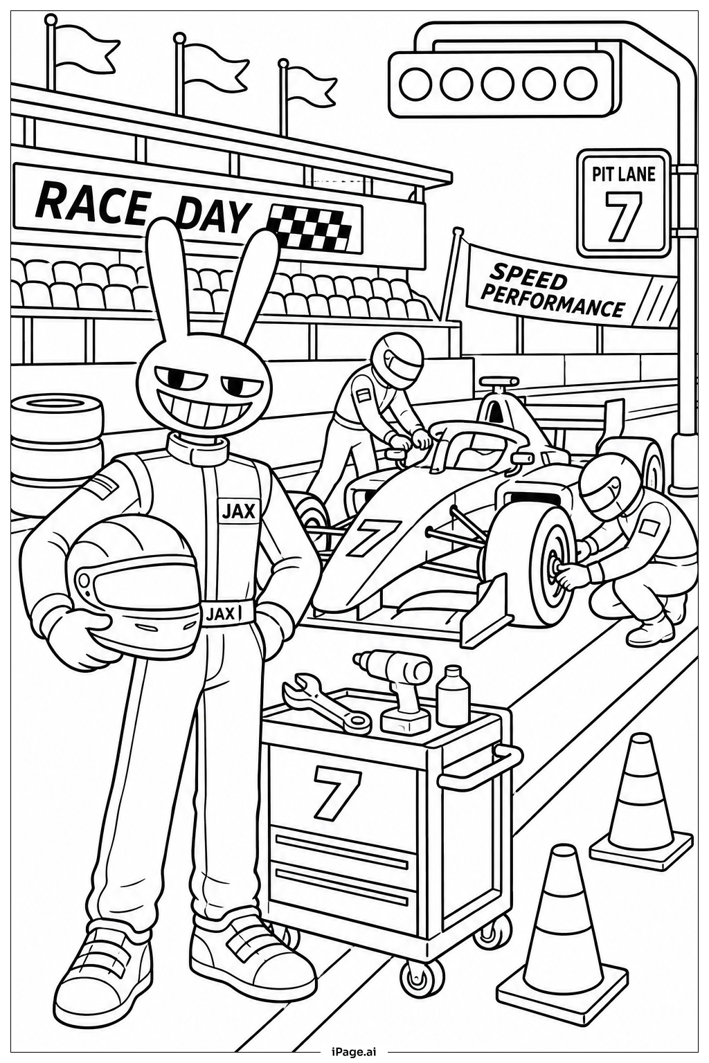 ジャックスピードウェイチームの塗り絵ページ