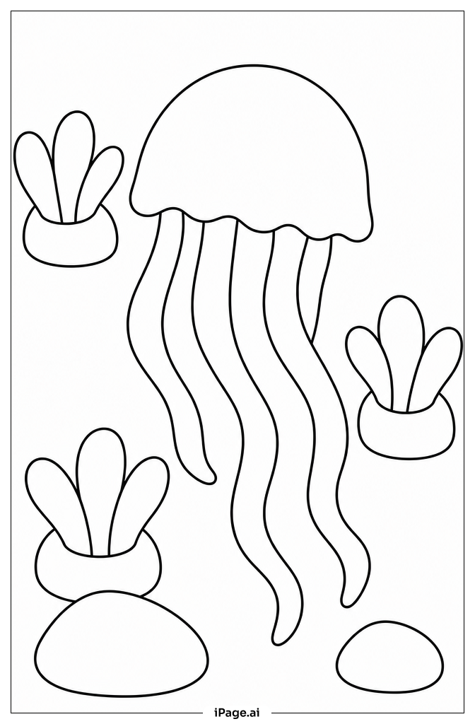 Página para colorear de Medusa y Anémona de Mar