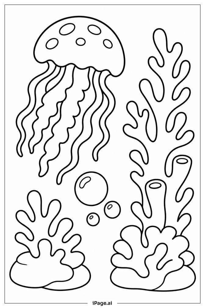 Página para colorear de Medusa junto a la Torre de Coral