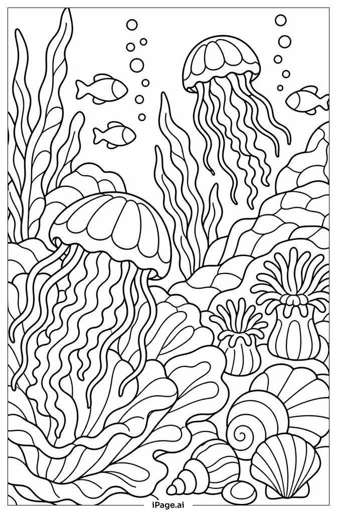 Jelly Fish Night Bloom Coloring Page