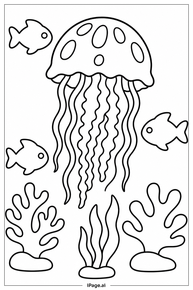 Página para colorear de Medusa con Pececitos