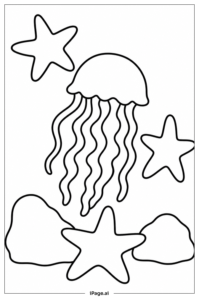 Página para colorear de Medusa con Estrella de Mar