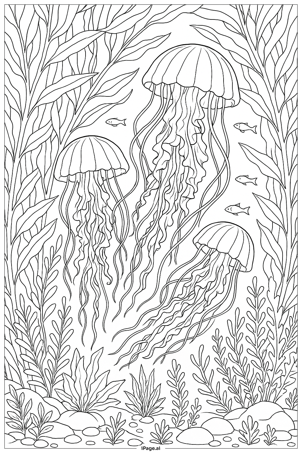  Jellyfish Among Kelp Forest Coloring Page 