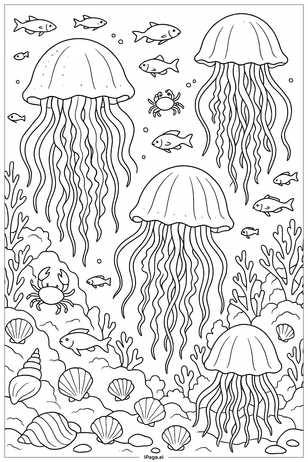  Jellyfish And Diverse Sea Life Coloring Page 