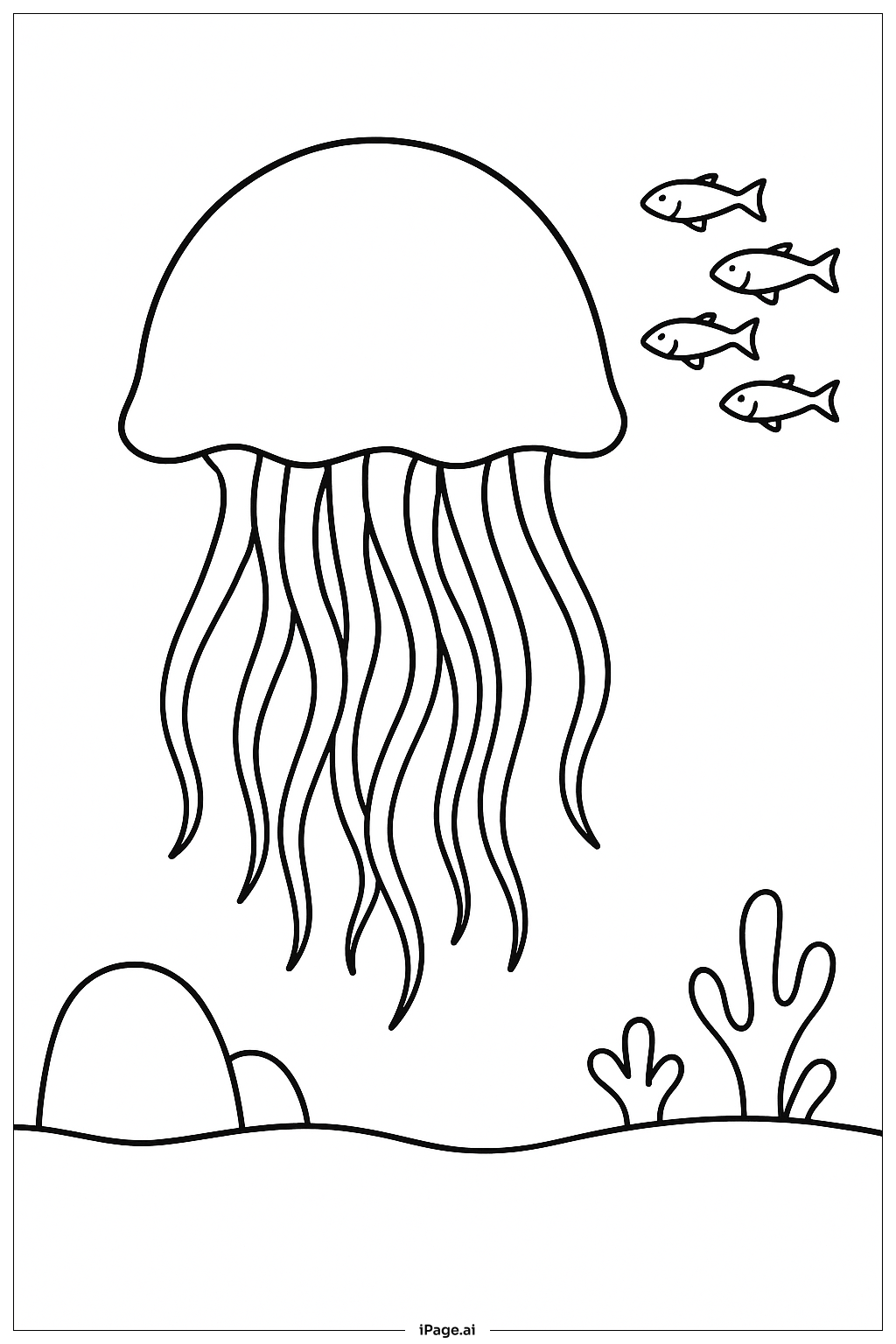  Jellyfish And Schooling Fish Coloring Page 
