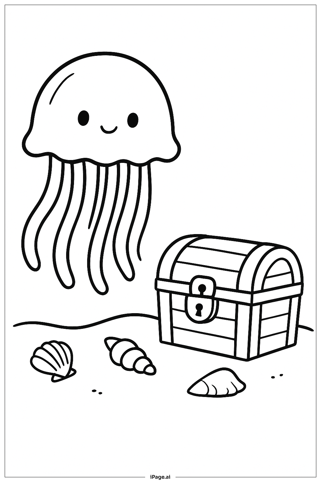  Jellyfish And Treasure Chest Coloring Page 