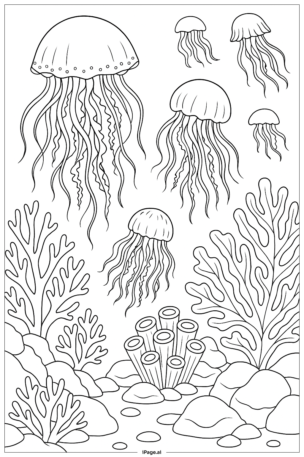  Jellyfish Coral Reef Scene Coloring Page 