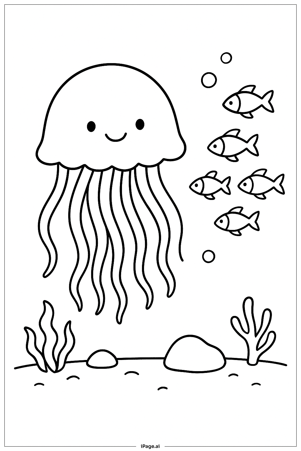  Jellyfish Following Fish Coloring Page 