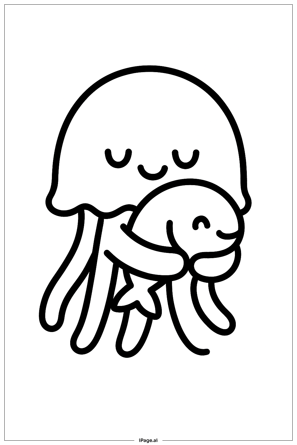  Jellyfish Hugging Friend Coloring Page 