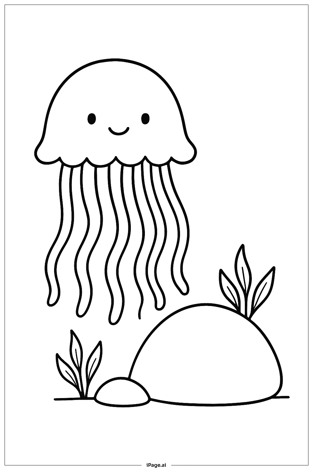  Jellyfish Near Rock Coloring Page 