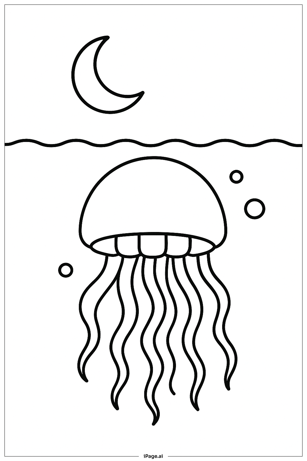  Jellyfish Under Moon Coloring Page 
