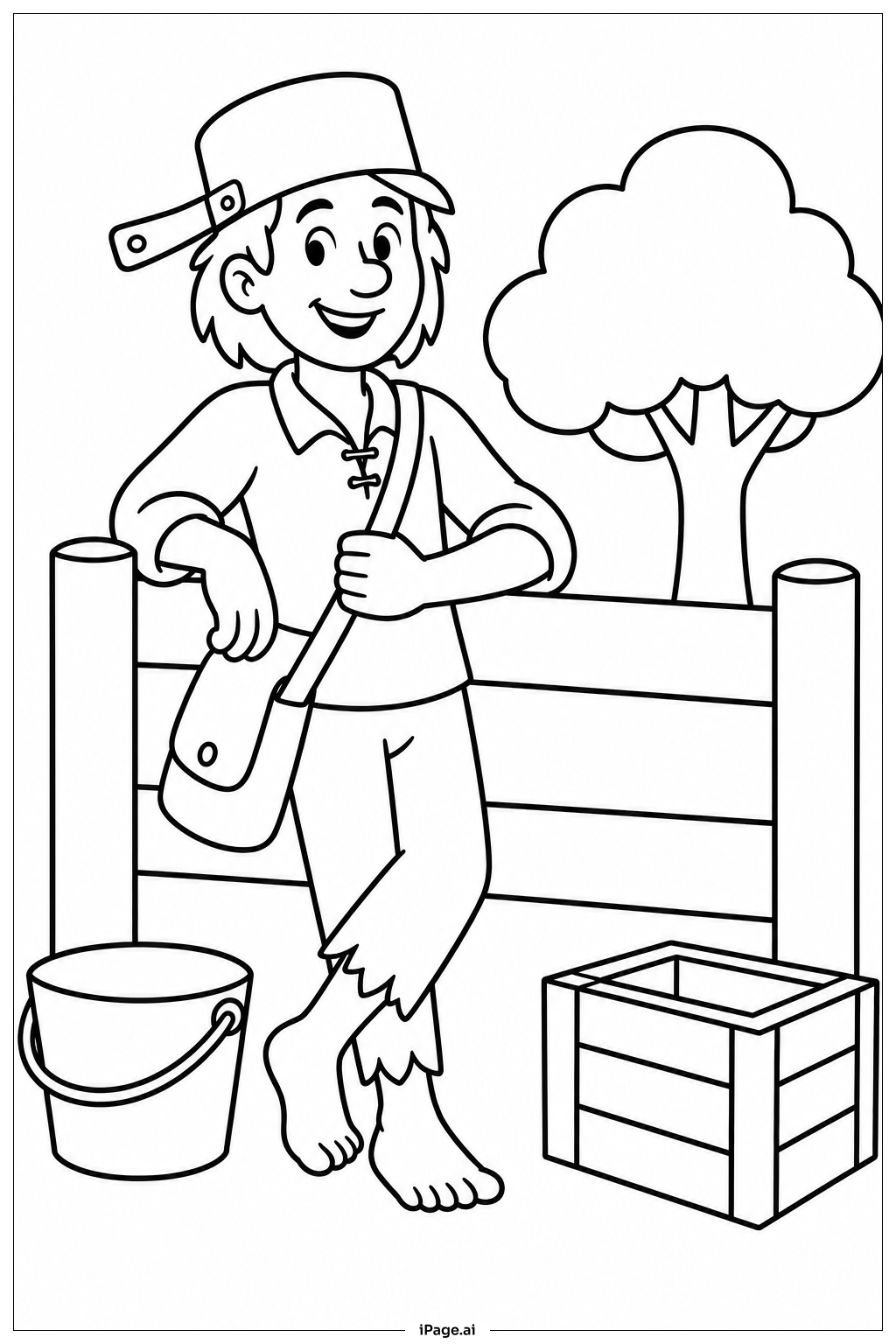  Johnny Appleseed At Wooden Fence Coloring Page 