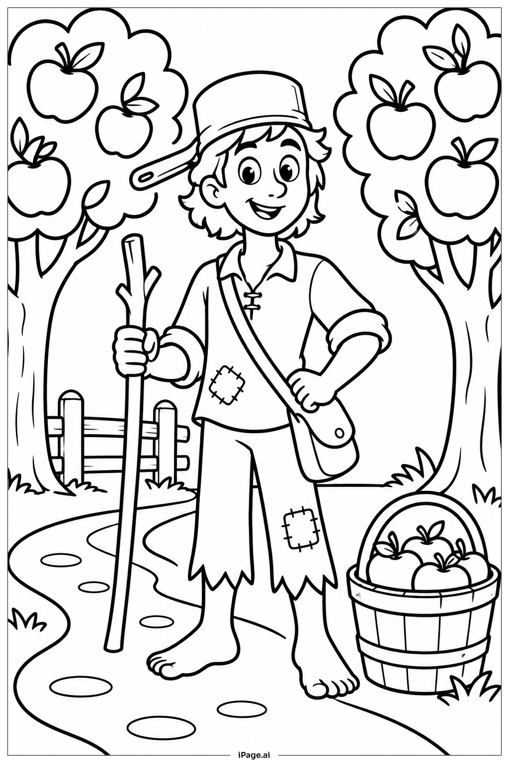  Johnny Appleseed Between Two Trees Coloring Page 