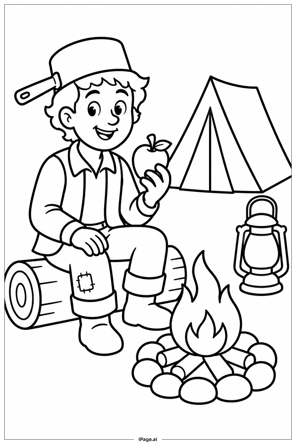 Johnny Appleseed Camping By Fire Ausmalseite