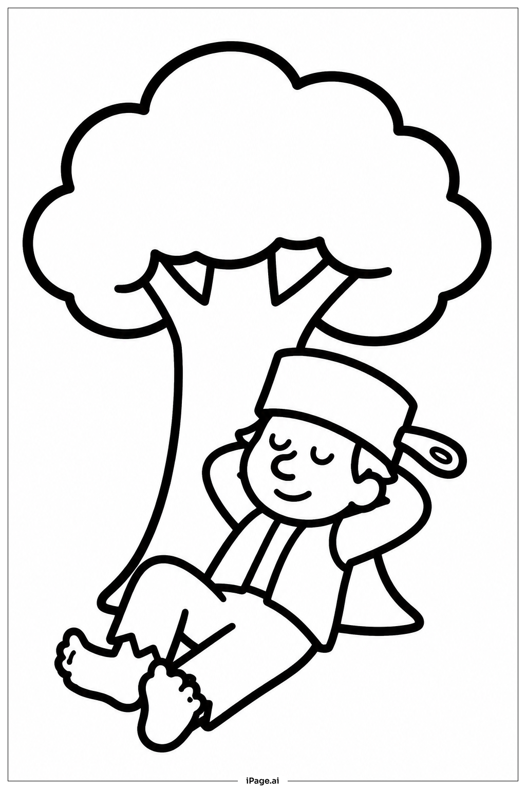 Página para colorear de Johnny Appleseed Durmiendo Bajo el Árbol