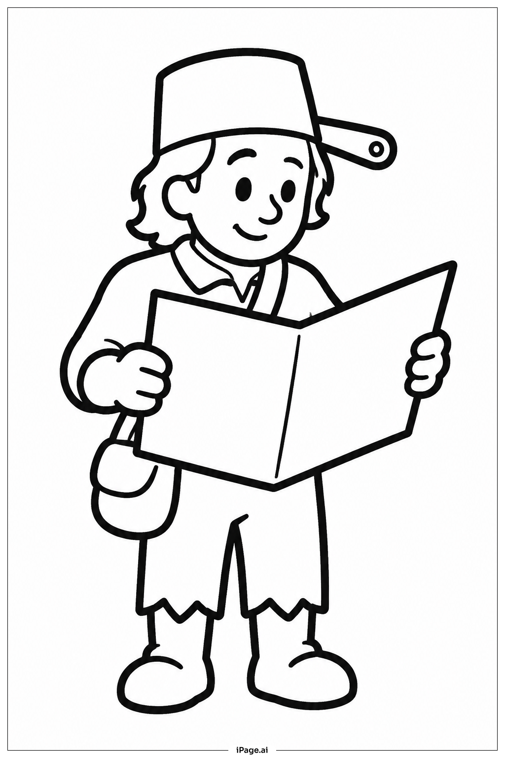 Página para colorear de Johnny Appleseed leyendo el mapa