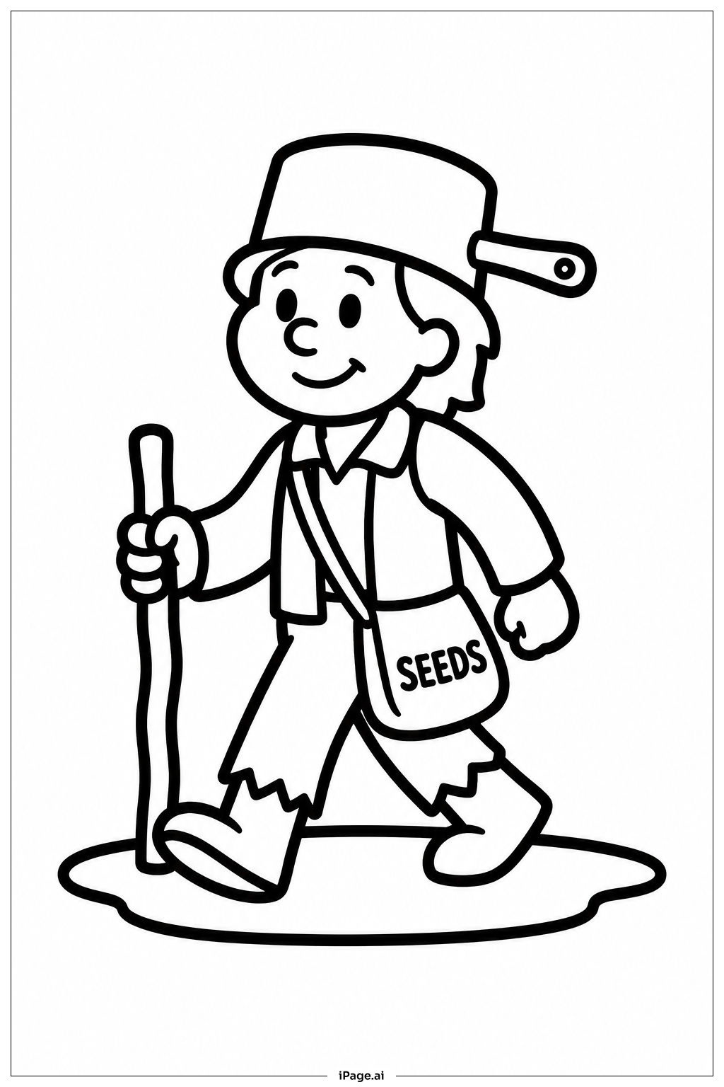 Página para colorear de Camino de Johnny Appleseed