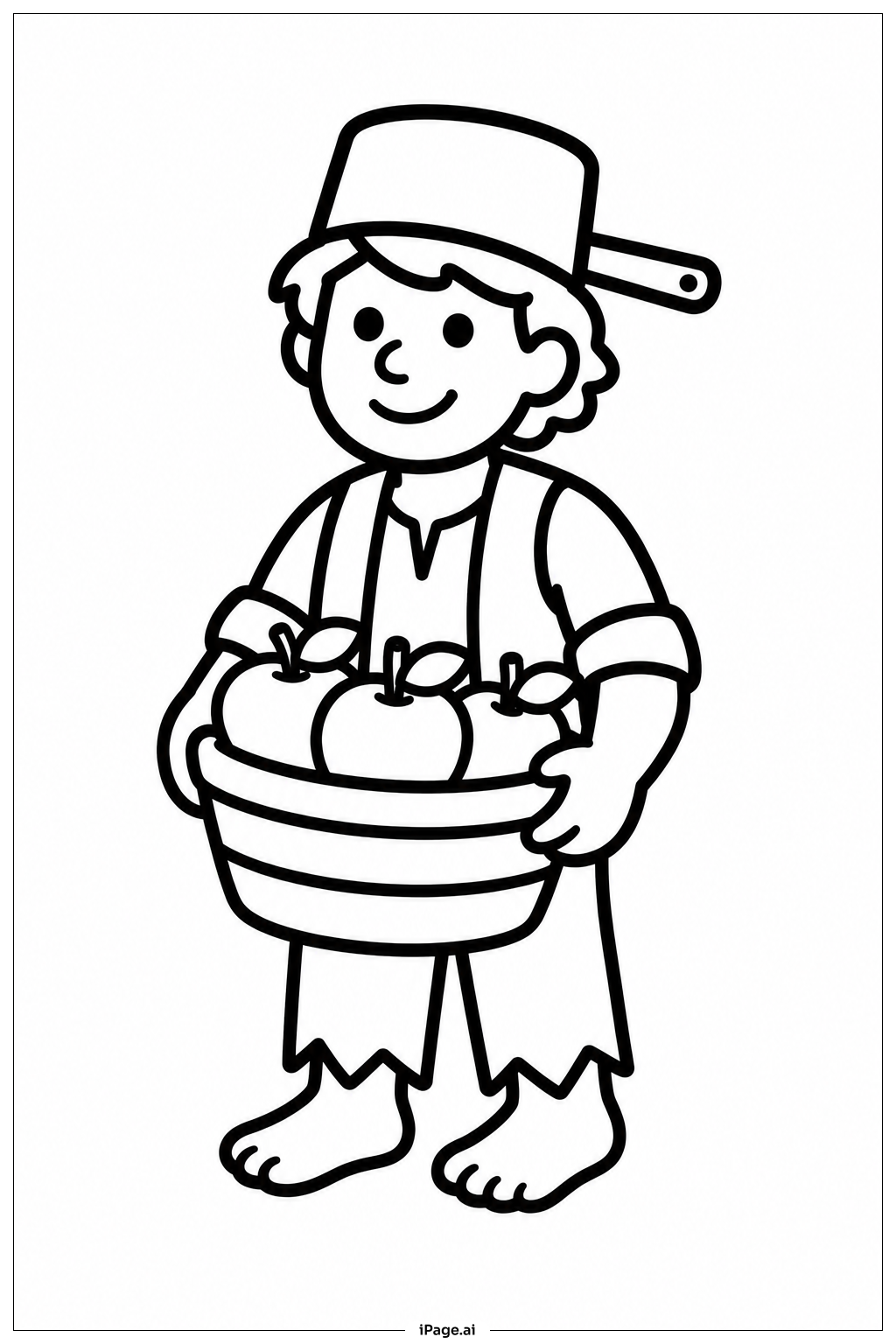 Página para colorear de Johnny Appleseed con Cesta