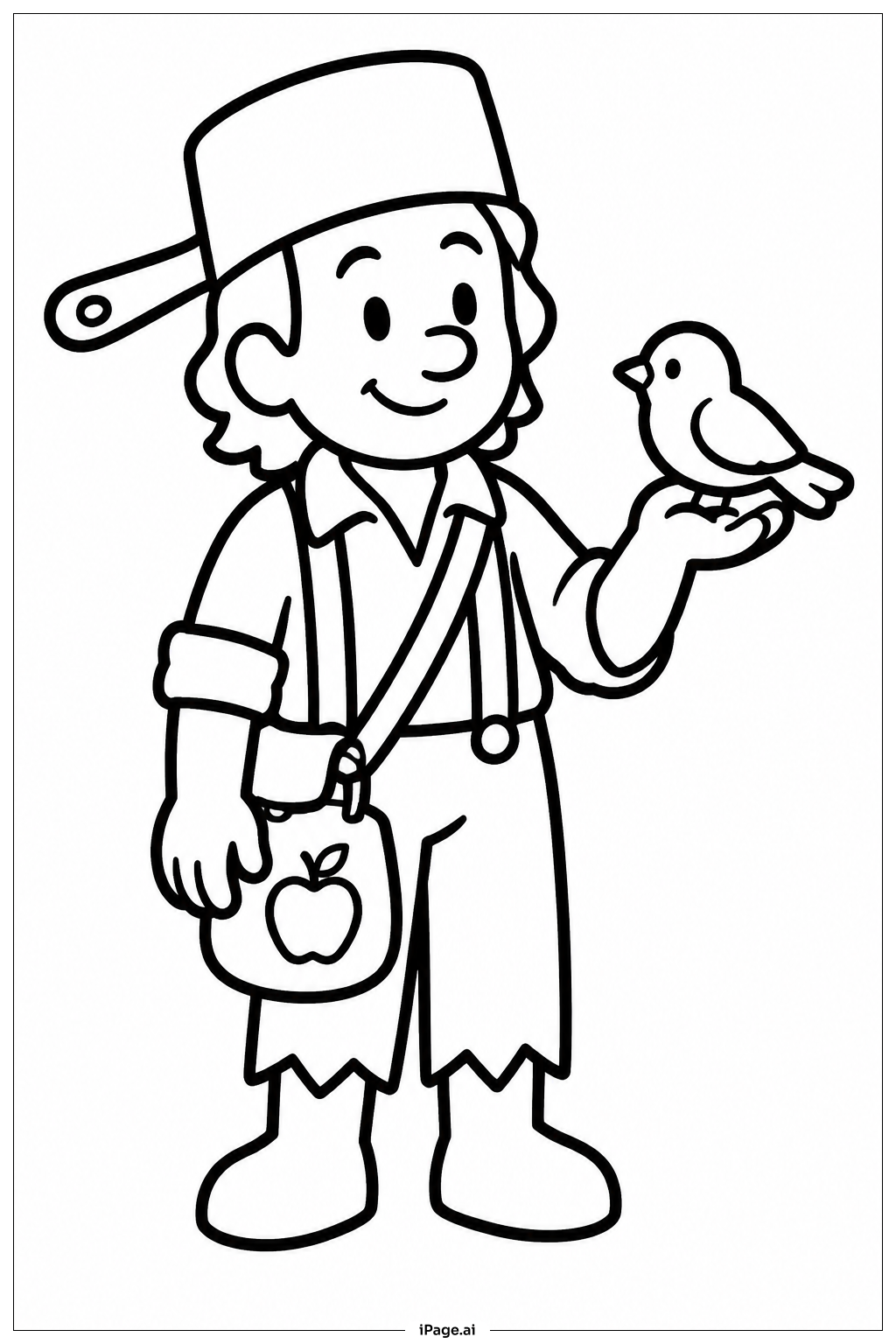 Página para colorear de Johnny Appleseed Con Pájaro