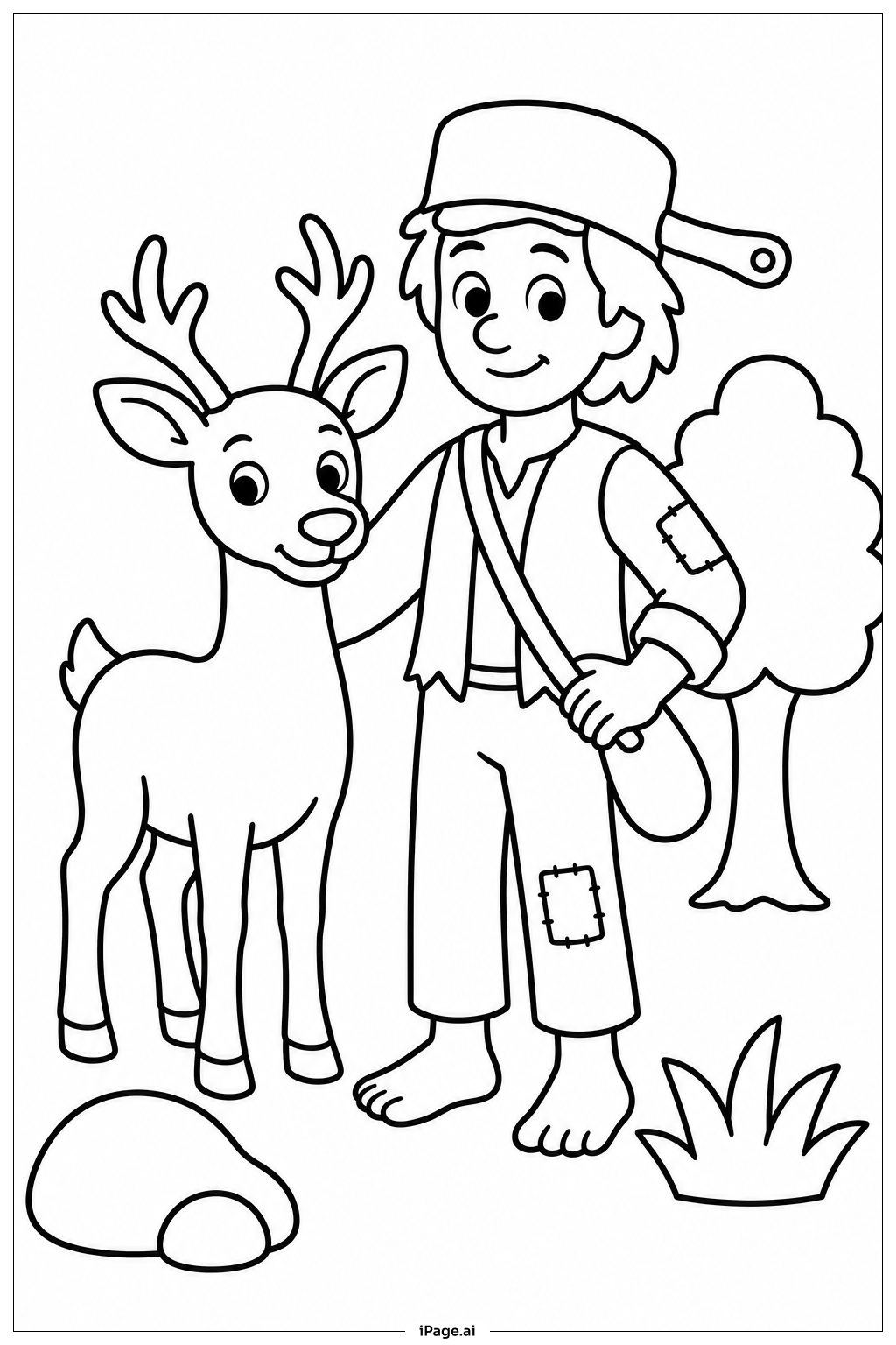 Johnny Appleseed mit Rehfreund Ausmalseite