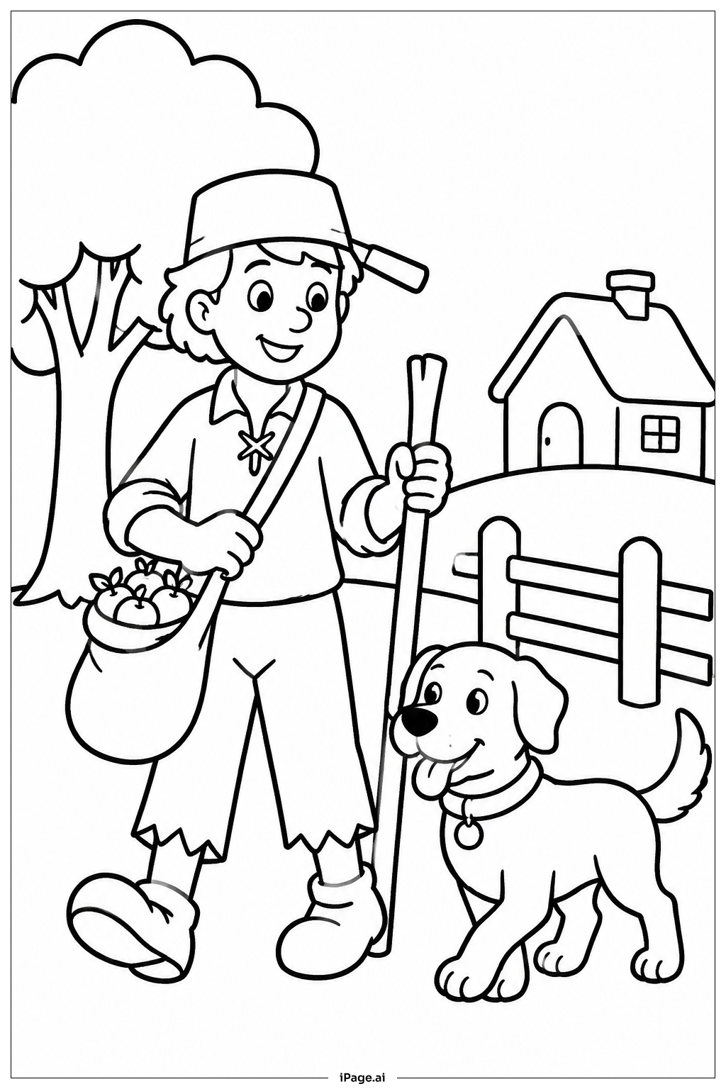 Page de coloriage Johnny Appleseed Avec Son Chien