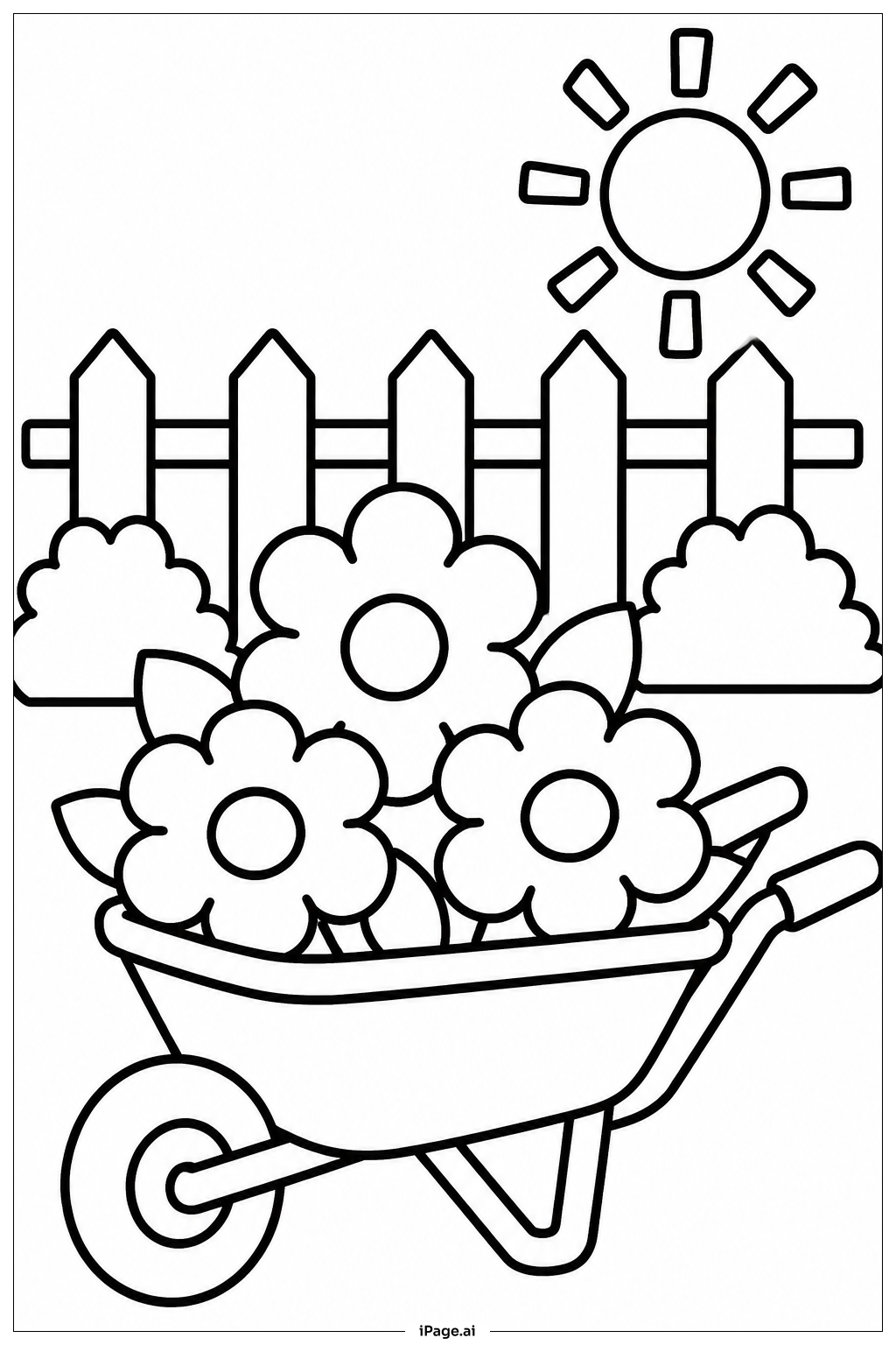  六月花園手推車著色頁 