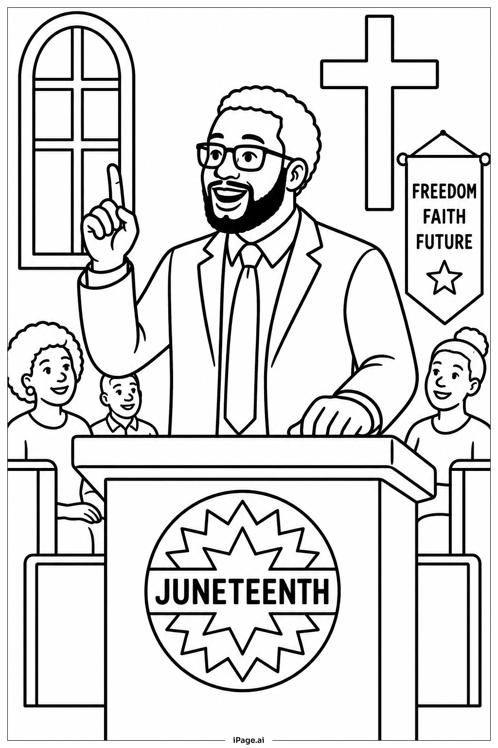 Juneteenth Church Service Coloring Page