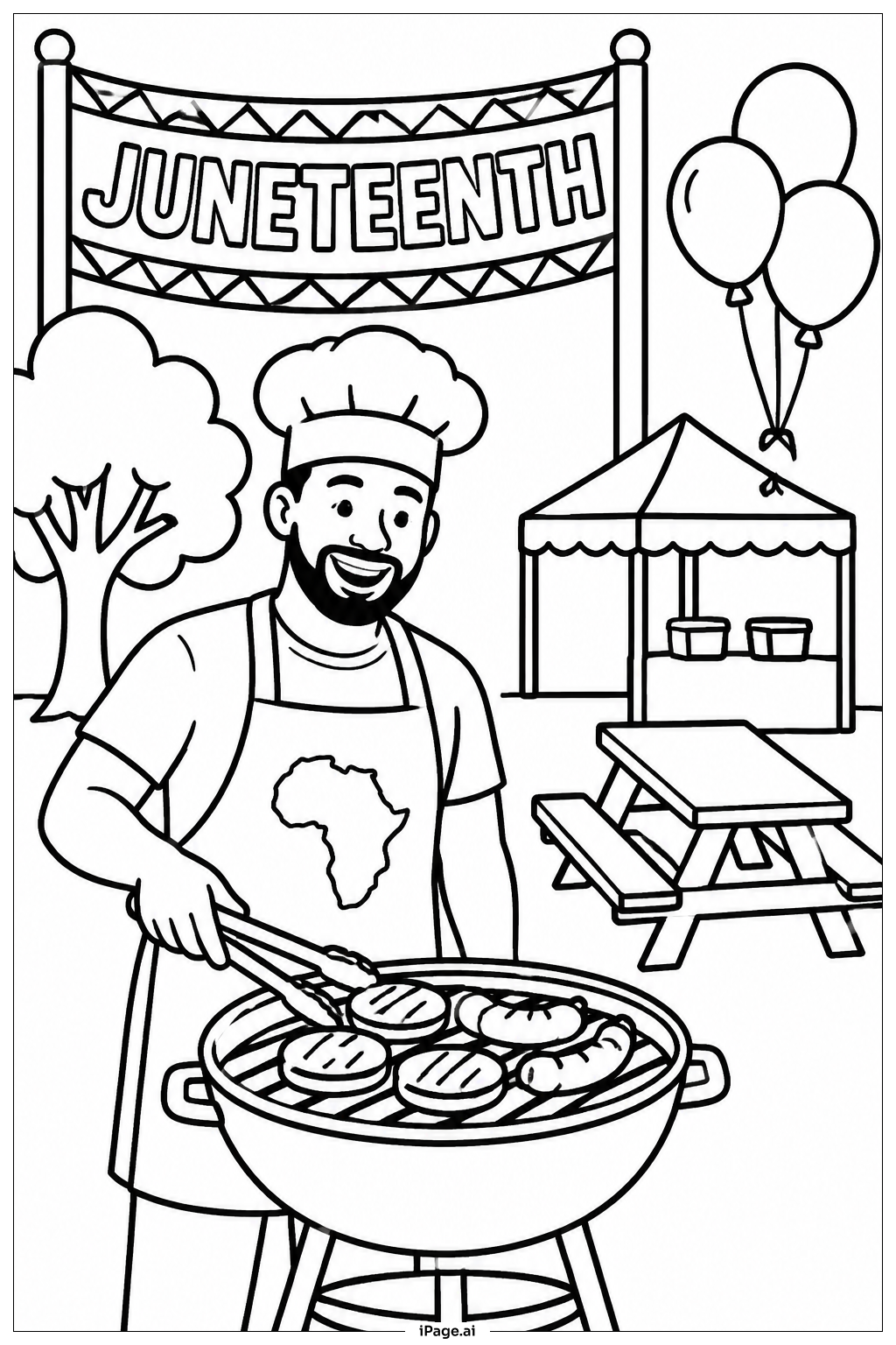 Página para colorear de Barbacoa Comunitaria de Juneteenth