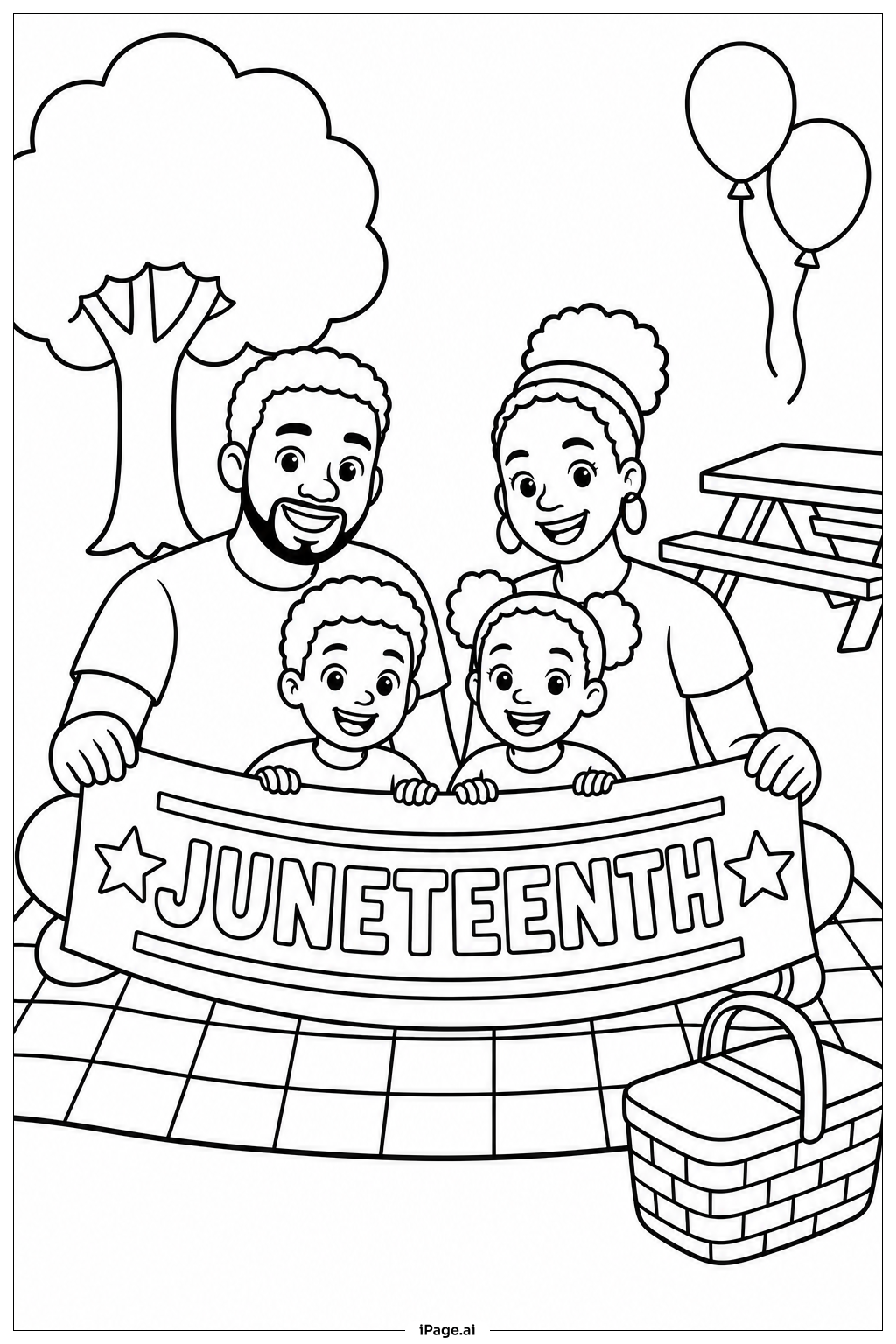 Juneteenth Family Picnic Coloring Page