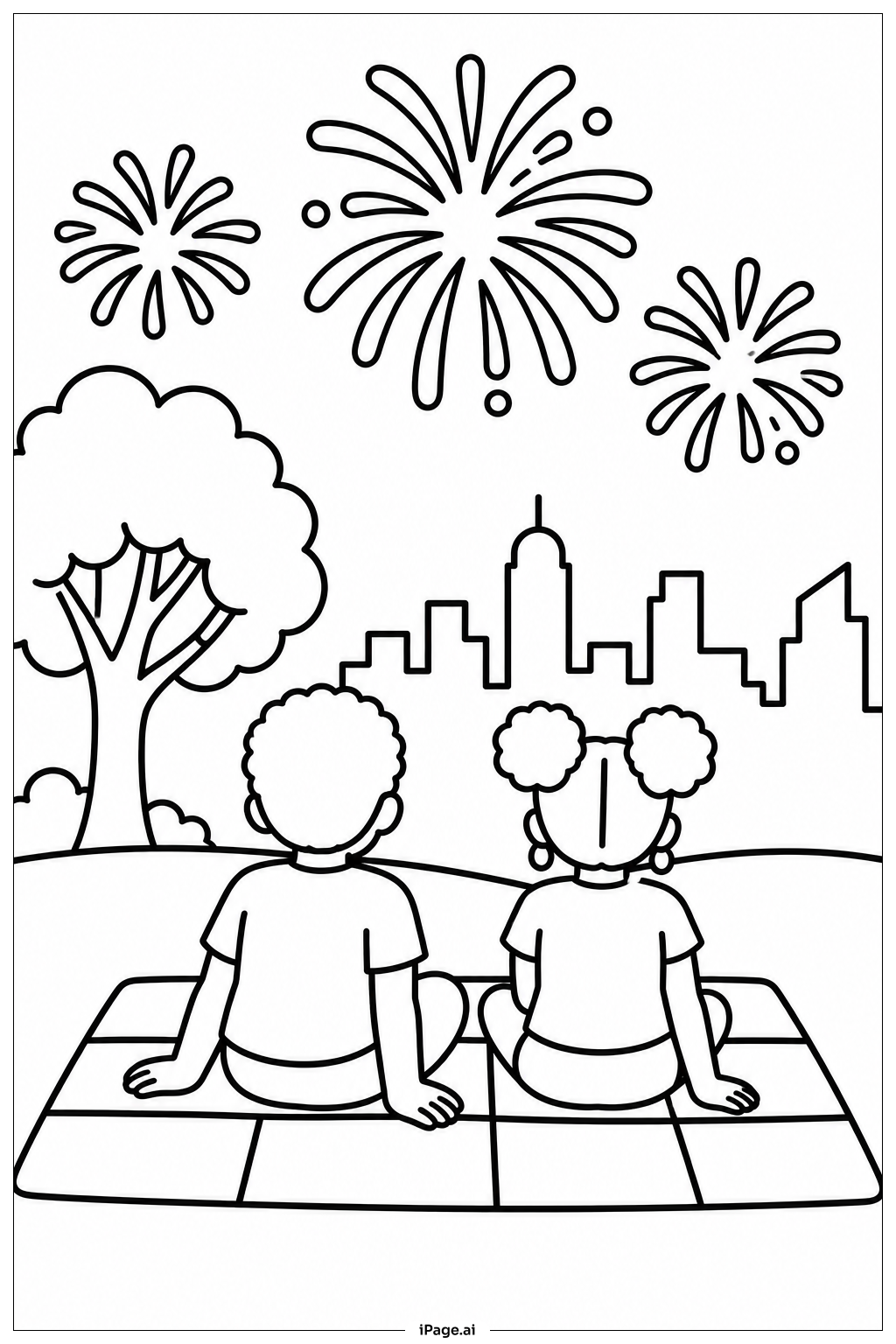 Juneteenth Feuerwerk Nacht Ausmalseite