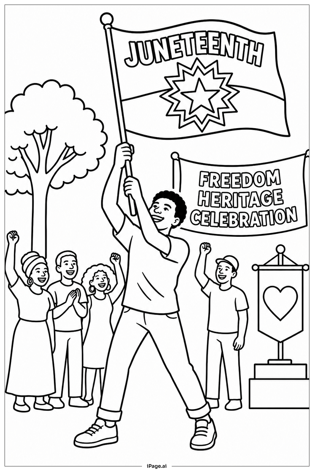 Página para colorear de Ceremonia de Izamiento de la Bandera de Juneteenth