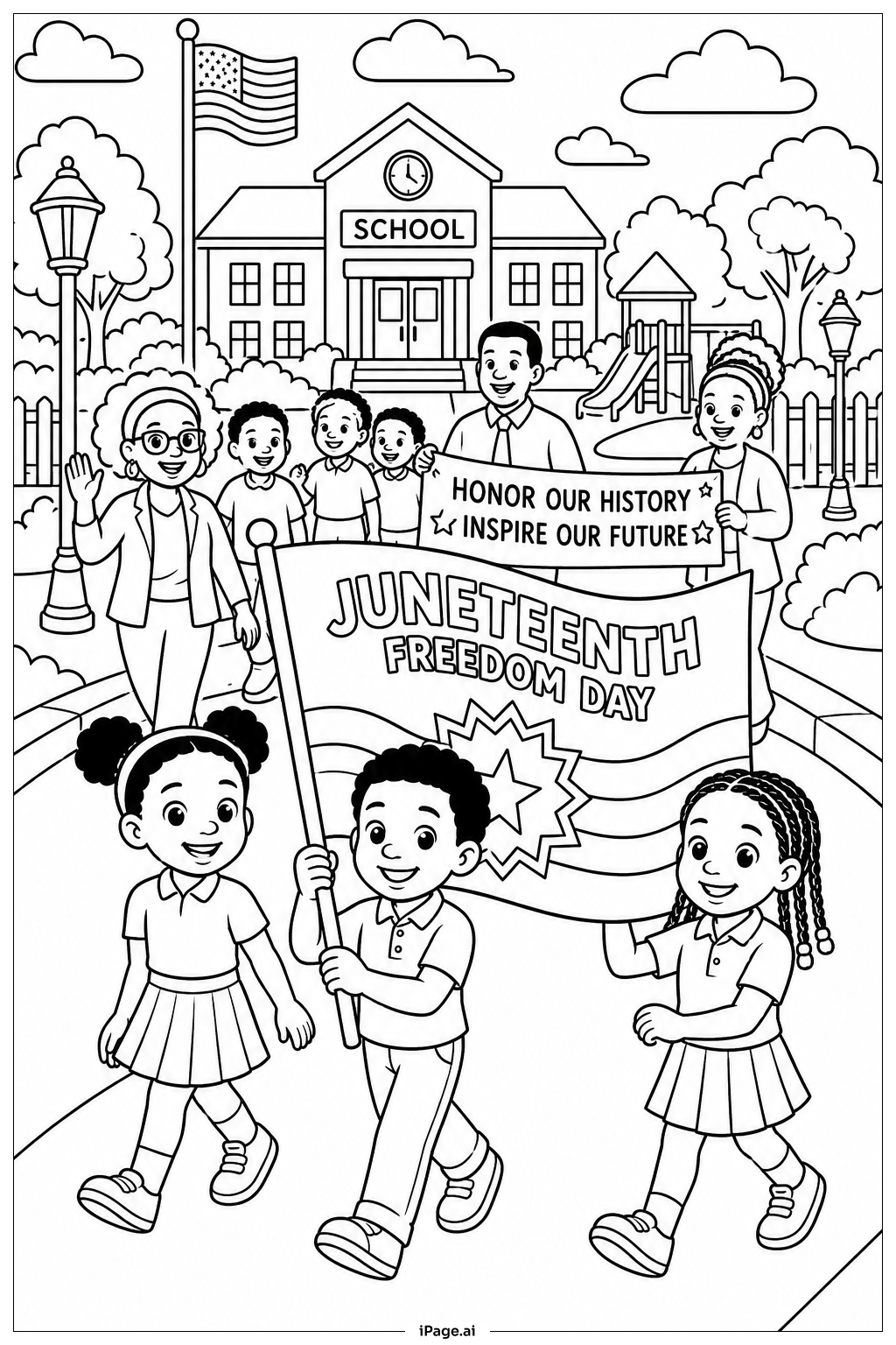 Page de coloriage Juneteenth Flag School Parade