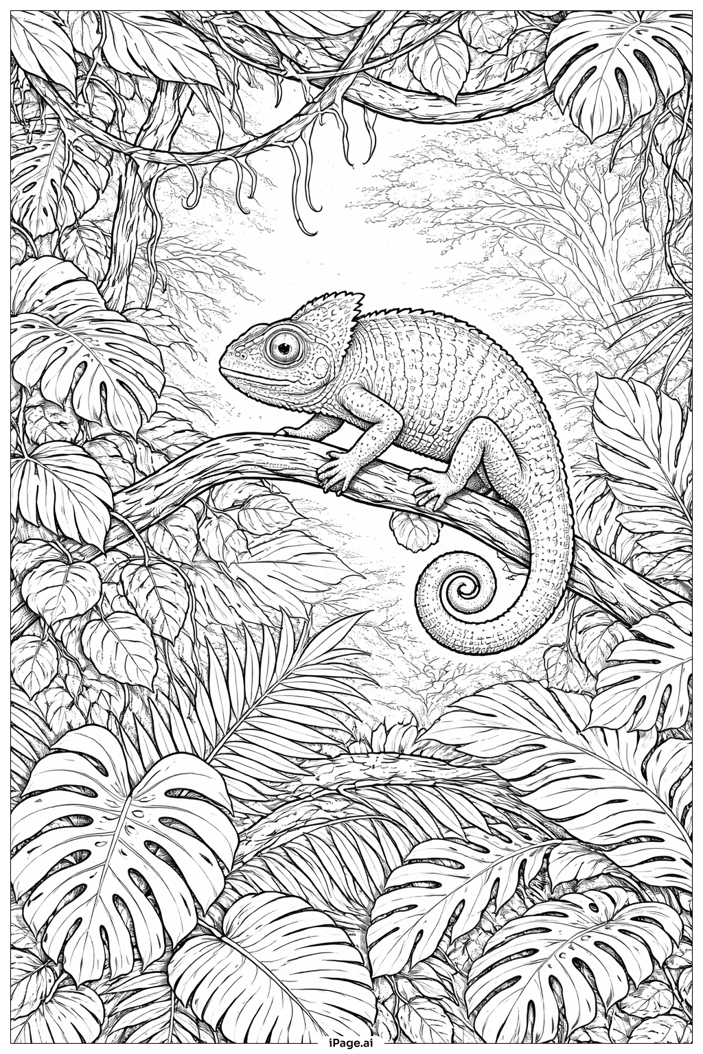 Page de coloriage Scène de Caméléon dans la Jungle