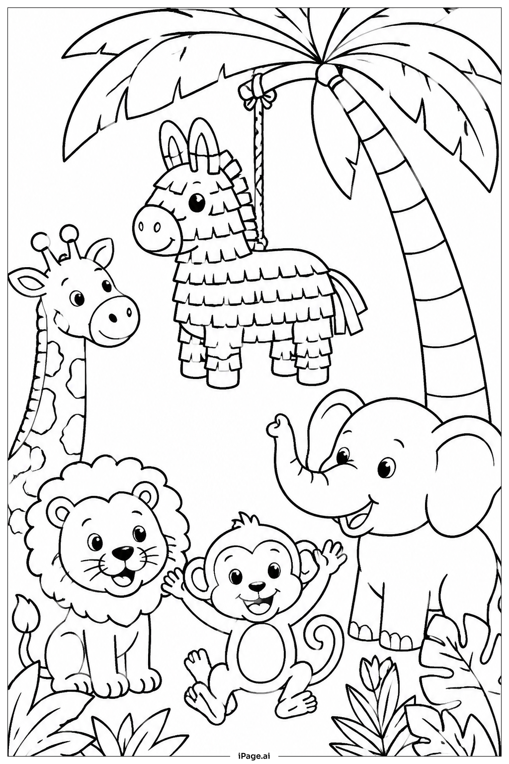 Página para colorear de Amigos de la Piñata en la Selva