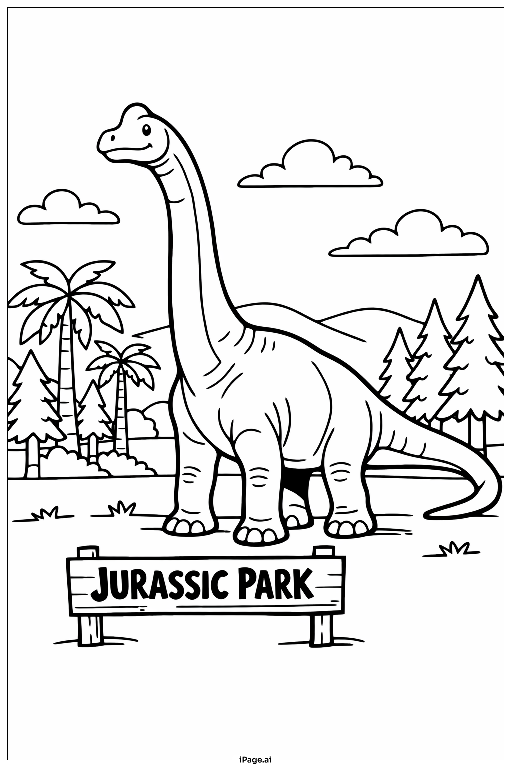  Jurassic Park Brachiosaurus by Trees Coloring Page 