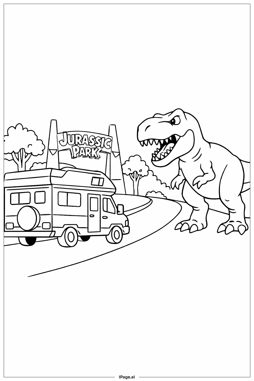  Jurassic Park Camper Van Encounter Coloring Page 