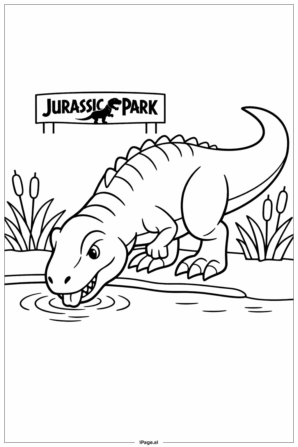  Jurassic Park Dino Drinking Pond Coloring Page 