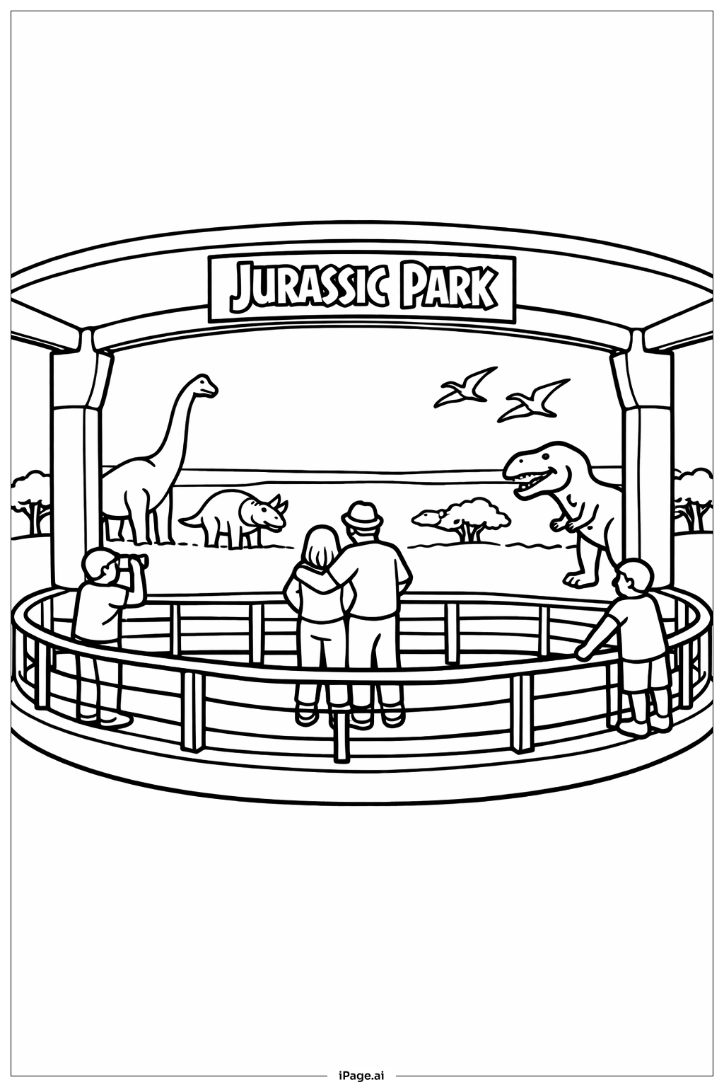  Jurassic Park Dinosaur Observatory View Coloring Page 