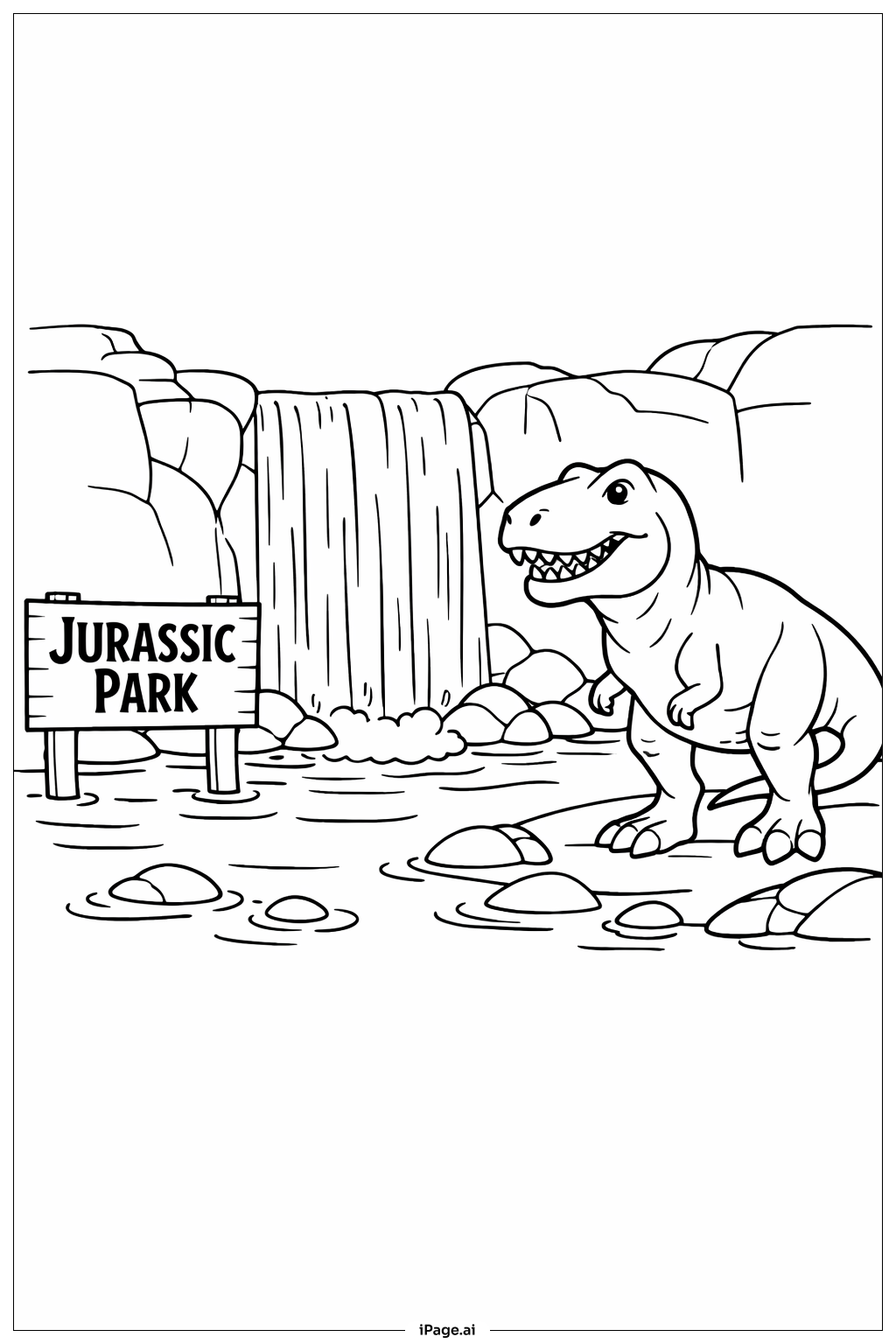  Jurassic Park Jungle Waterfall Coloring Page 